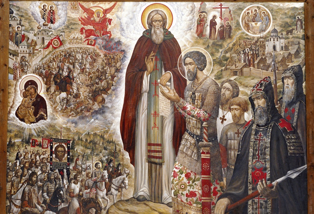Икона «Святые Сергий Радонежский и Дмитрий Донской», написанная священником Сергеем Симаковым в XX веке